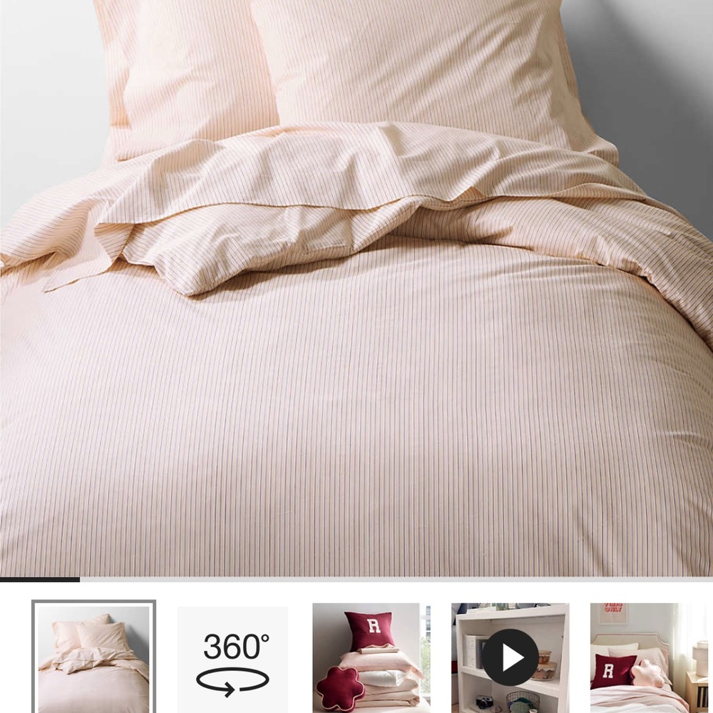 Crate&Barrel Soft Pink Striped Duvet Cover